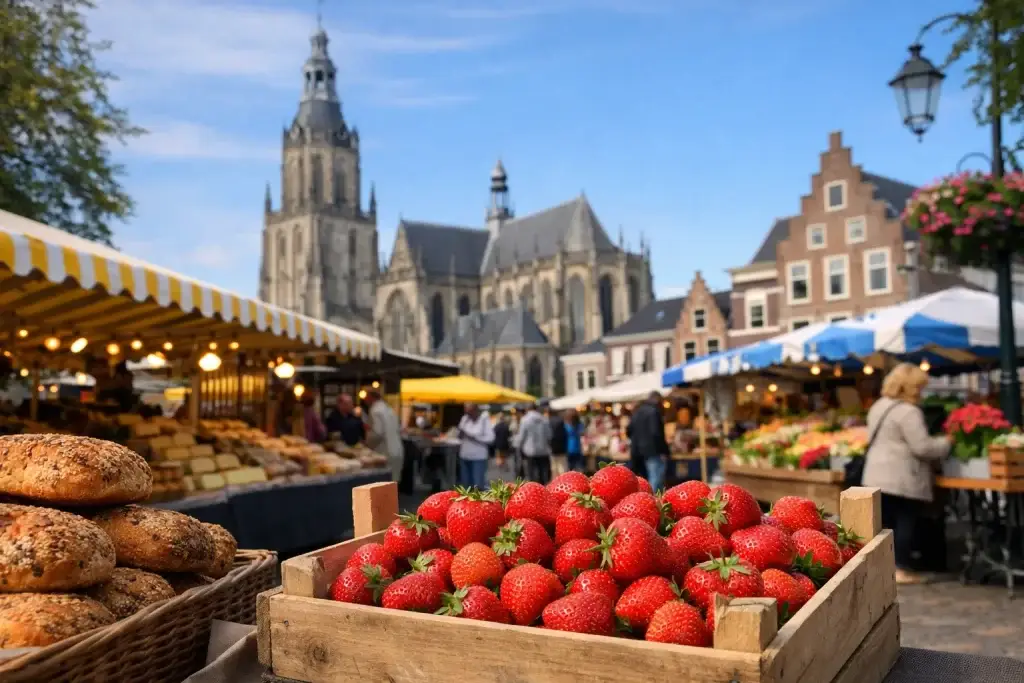 Drukke weekmarkt met kramen in Doetinchem