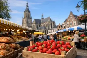 Bedrijven in Doetinchem Drukke weekmarkt met kramen in Doetinchem