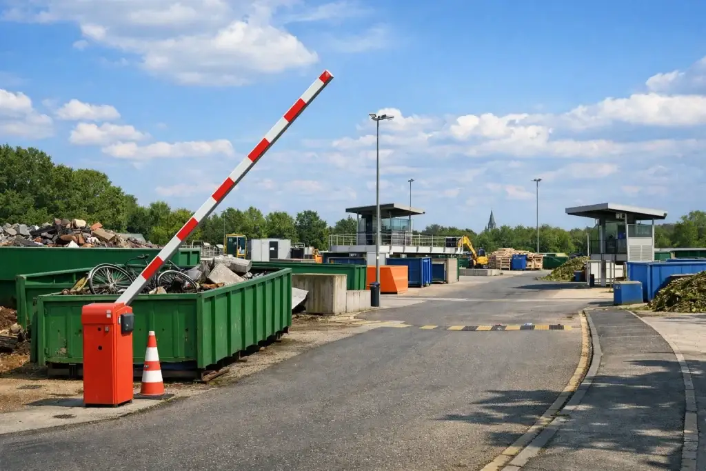 Afvalbrengstation met containers en slagboom in Doetinchem